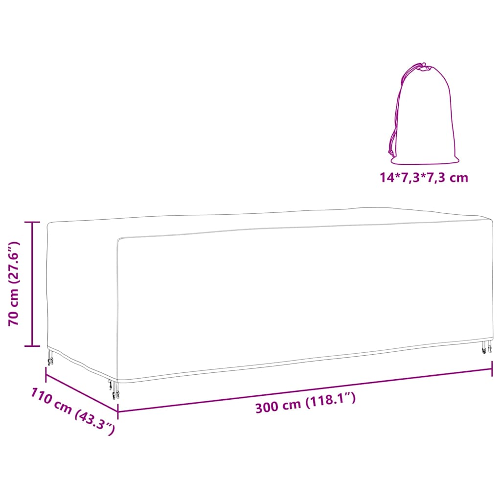 Hoes voor tuinmeubelen Zwart 300 x 110 x 70 cm 210D