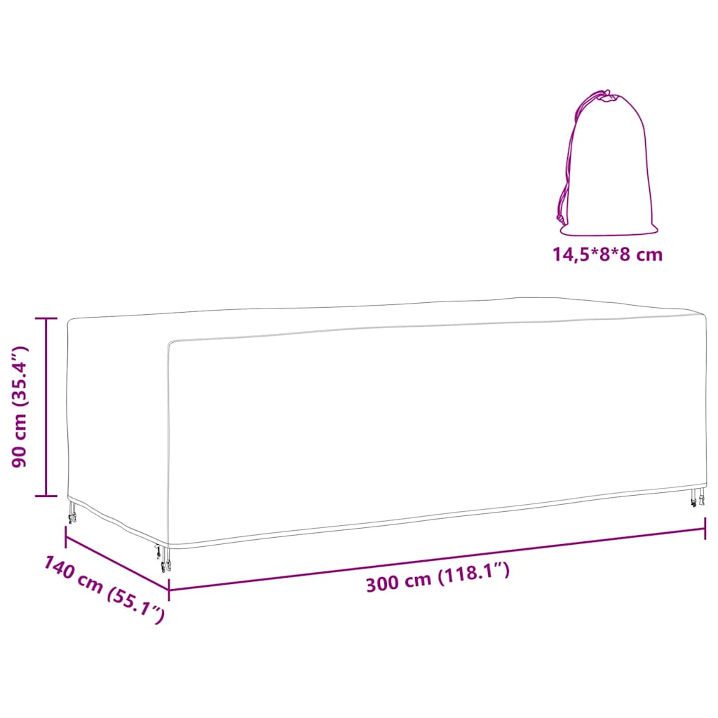 Hoes voor tuinmeubelen Zwart 300 x 140 x 90 cm 210D