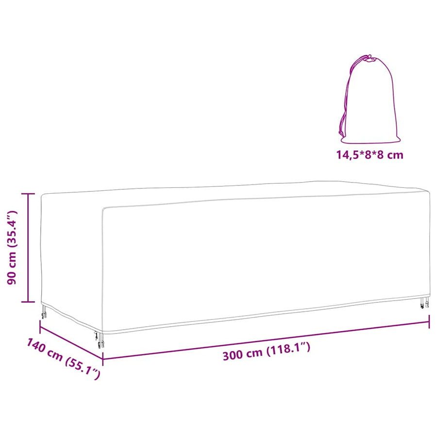 Hoes voor tuinmeubelen Zwart 300 x 140 x 90 cm 210D