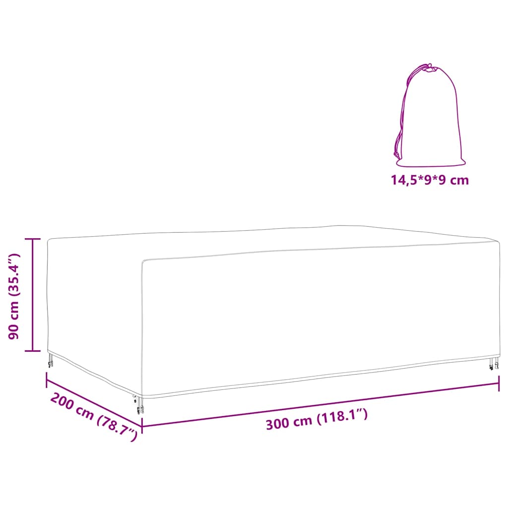 Hoes voor tuinmeubelen Zwart 300 x 200 x 90 cm 210D