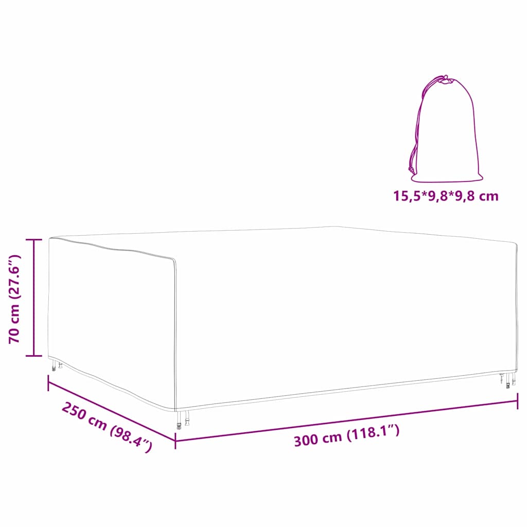Hoes voor tuinmeubelen Zwart 300 x 250 x 70 cm 600D