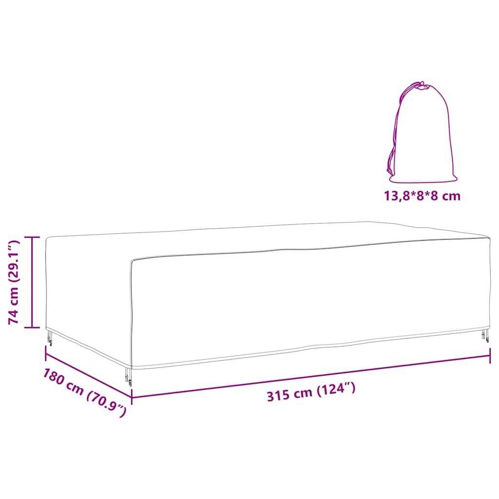 Hoes voor tuinmeubelen Zwart 315 x 180 x 74 cm 210D