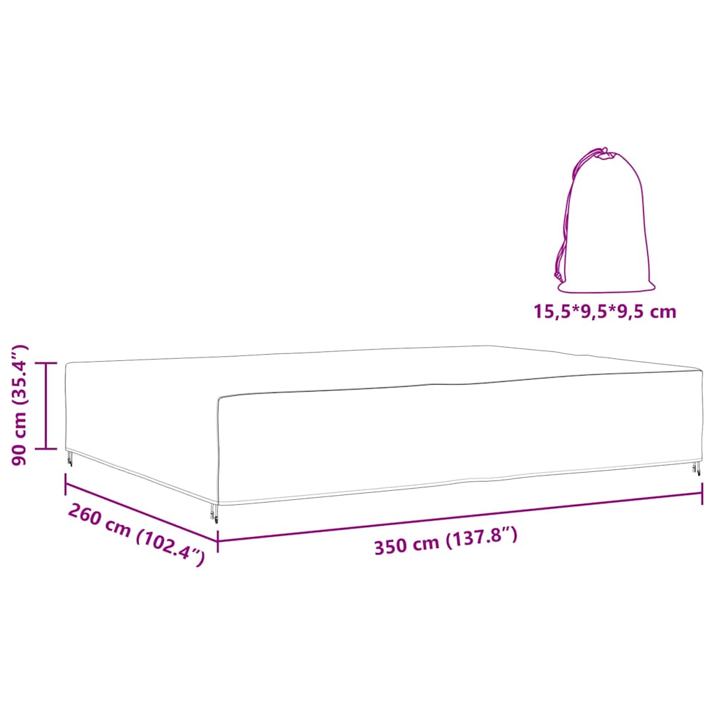 Hoes voor tuinmeubelen Zwart 350 x 260 x 90 cm 210D