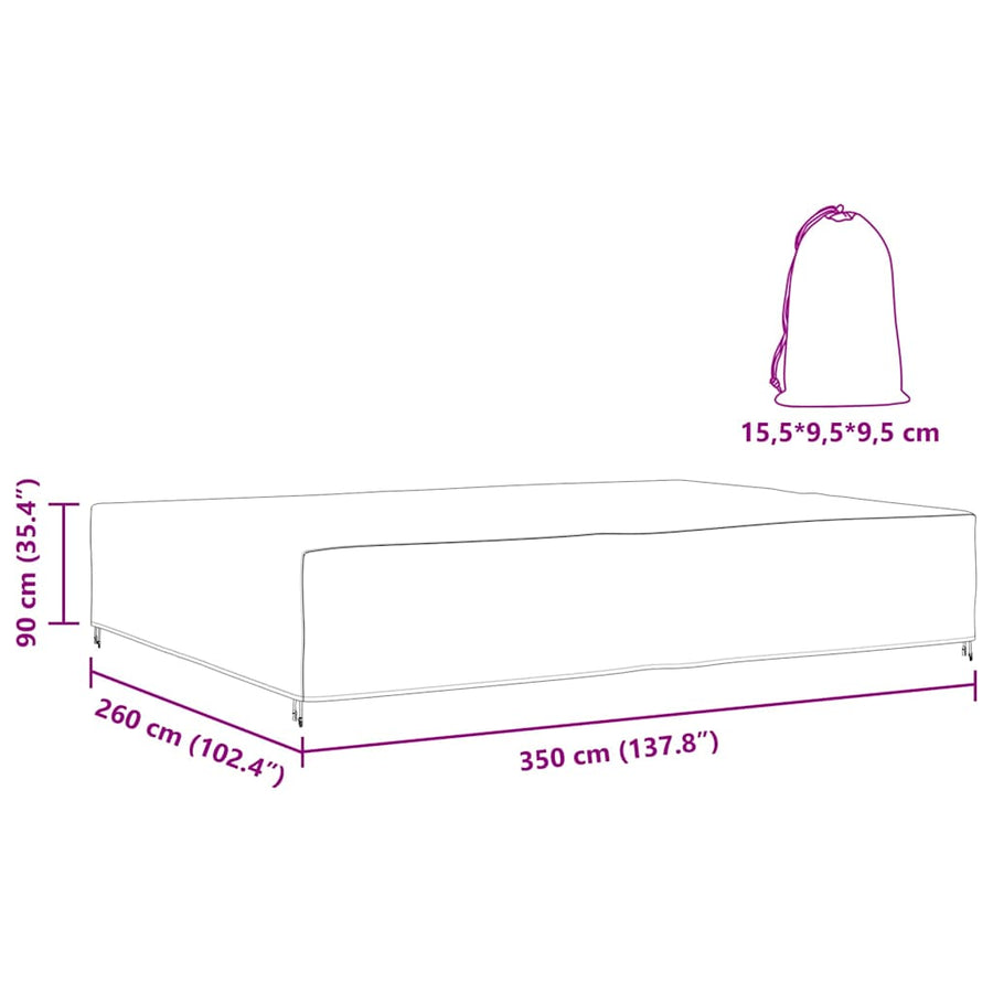 Hoes voor tuinmeubelen Zwart 350 x 260 x 90 cm 420D