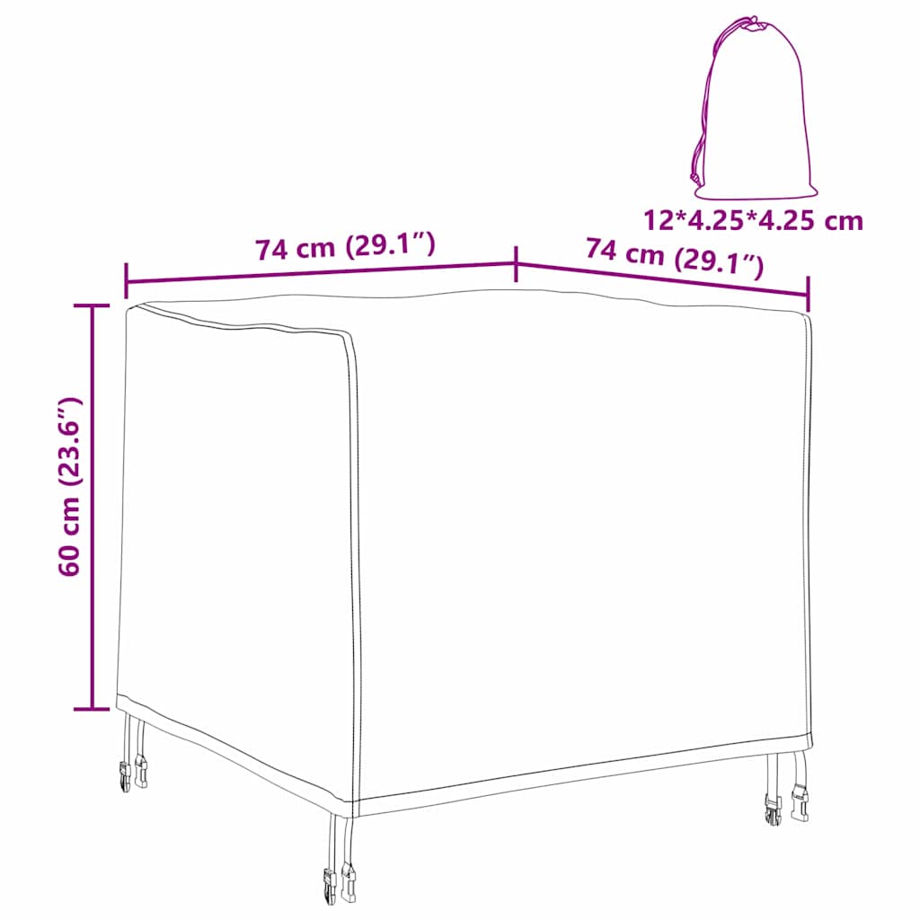 Hoes voor tuinmeubelen Zwart 74 x 74 x 60 cm 600D Oxford Stof