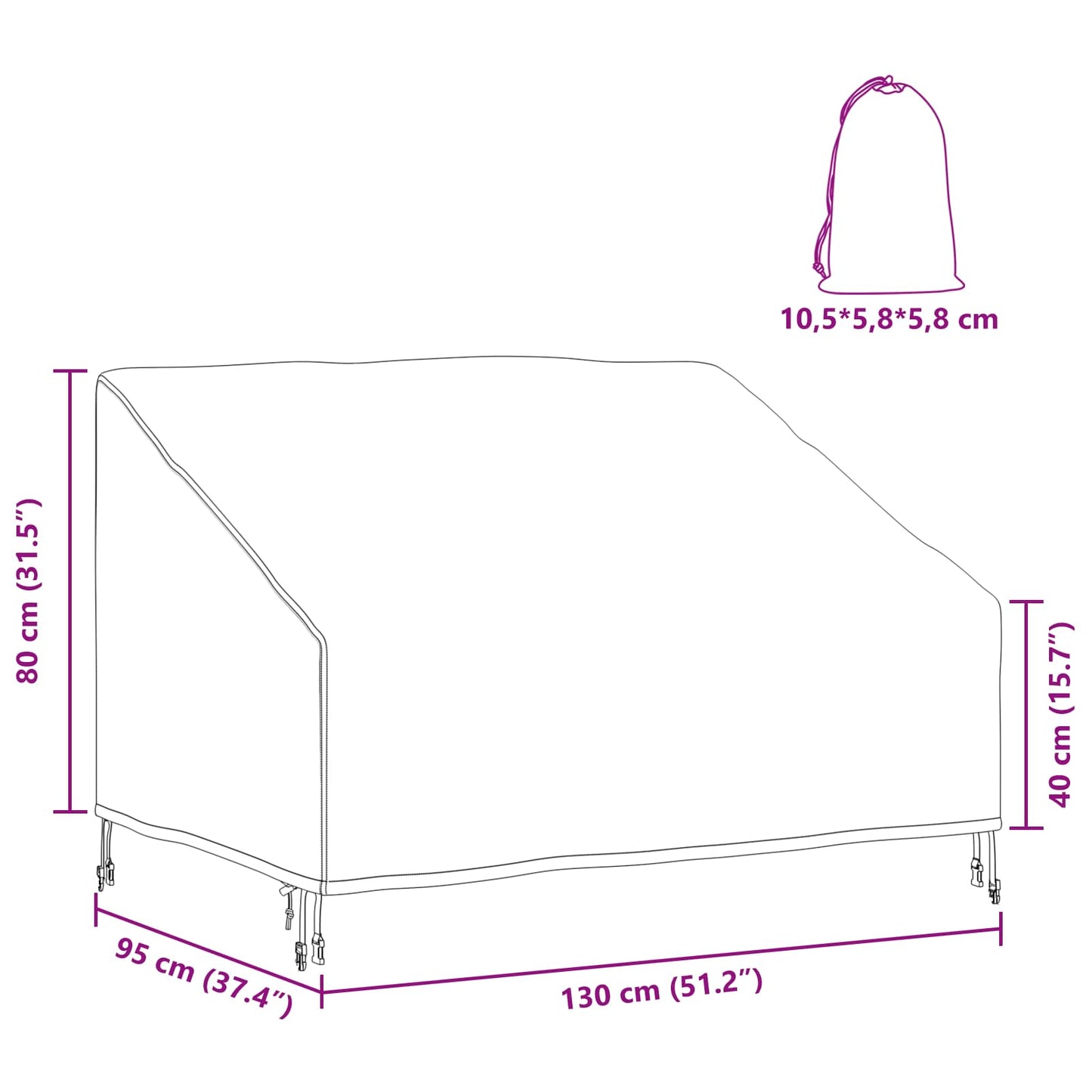 Tuinbankhoes Zwart 130 x 95 x 40 / 80 cm 600D Oxford Stof