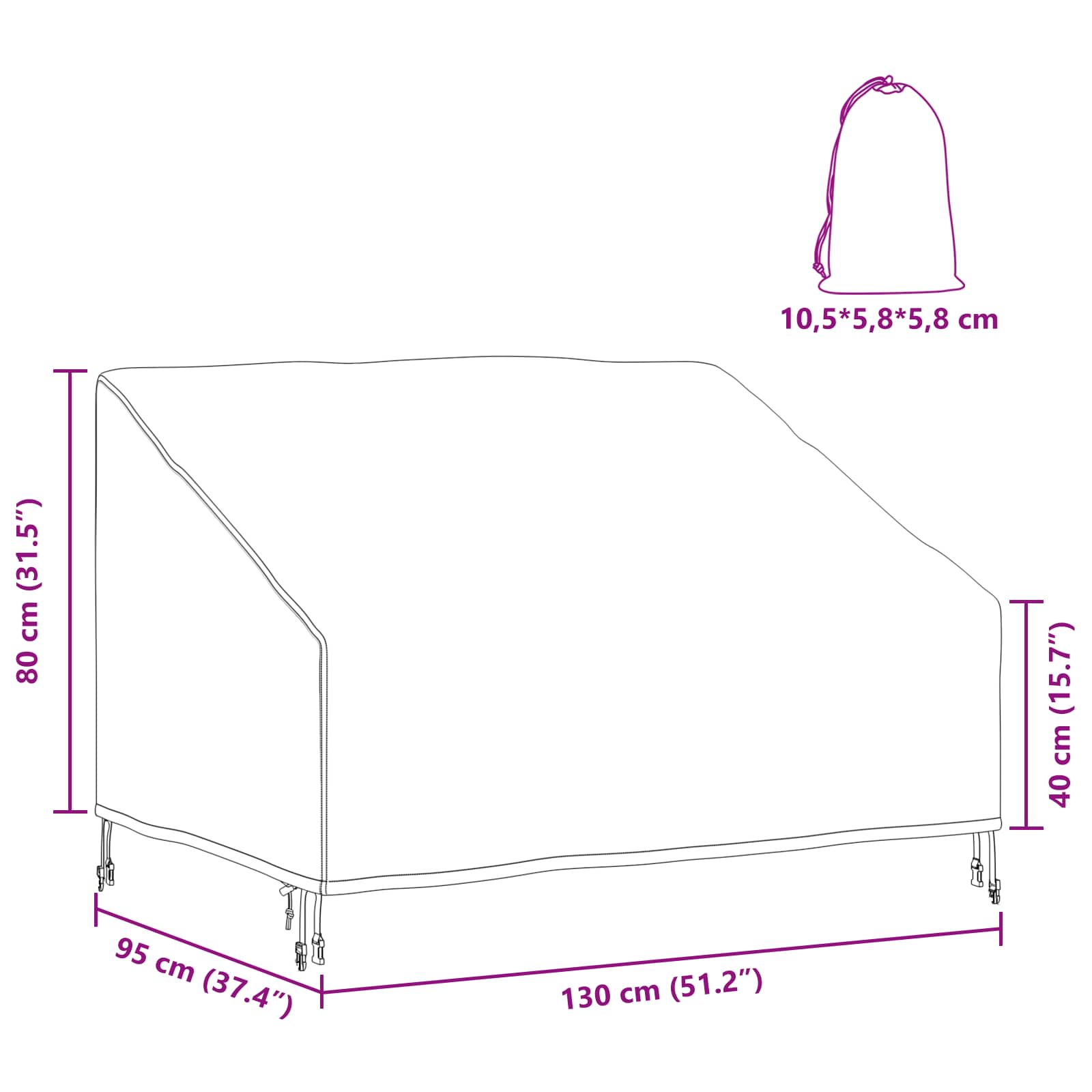 Tuinbankhoes Zwart 130 x 95 x 40 / 80 cm 600D Oxford Stof