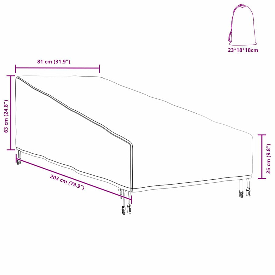 Buitenmeubelhoes Zwart 203 x 81 x 63 cm 210D oxford stof