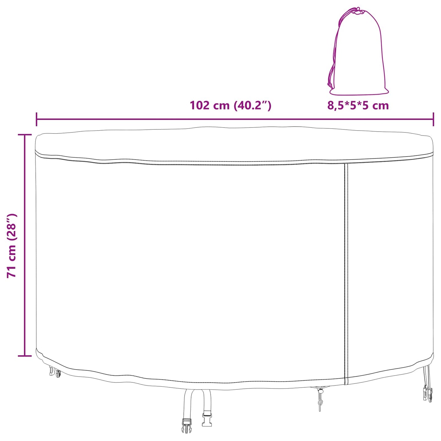 Hoes voor tuinmeubelen Zwart 102 x 102 x 71 cm 600D stof