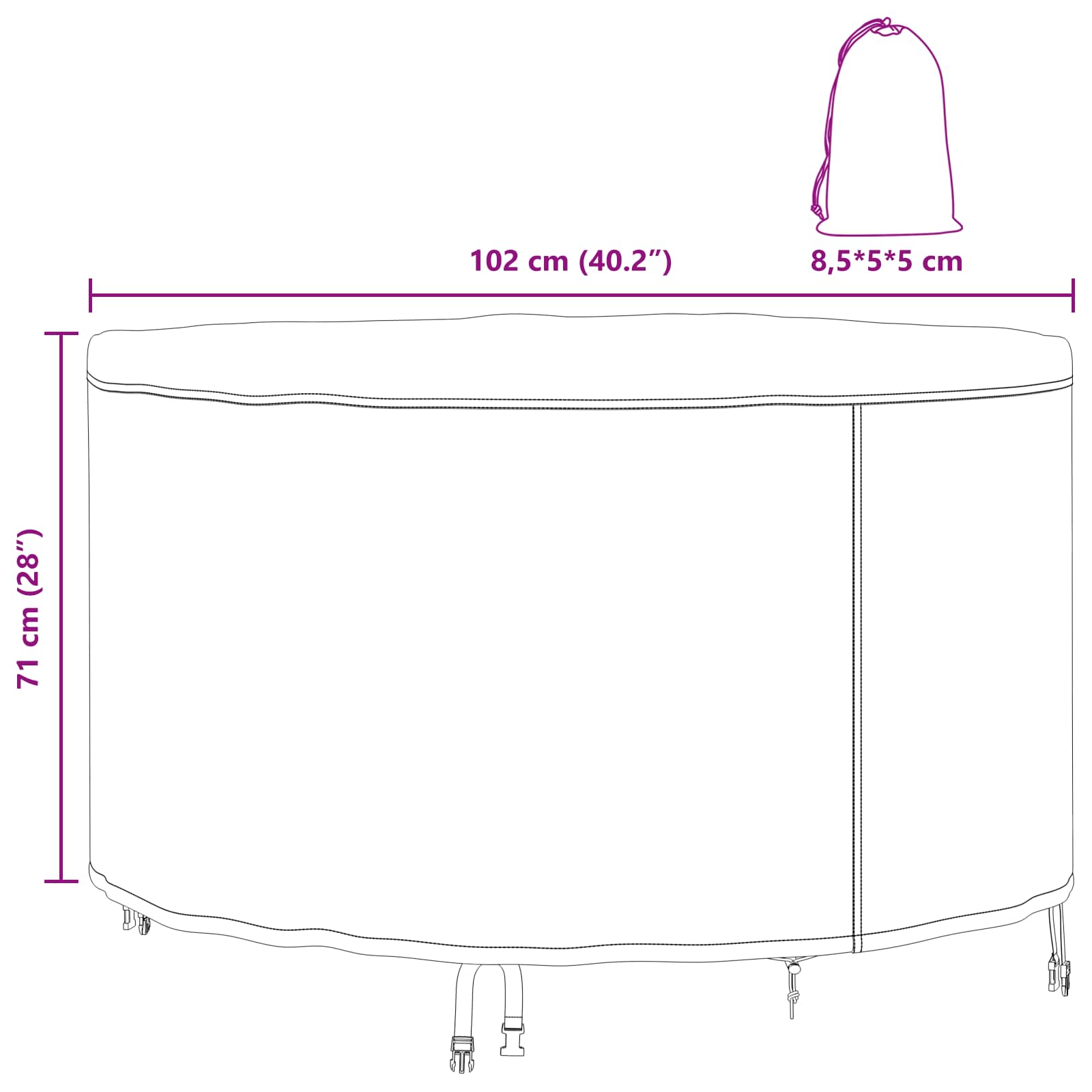 Hoes voor tuinmeubelen Zwart 102 x 102 x 71 cm 600D stof