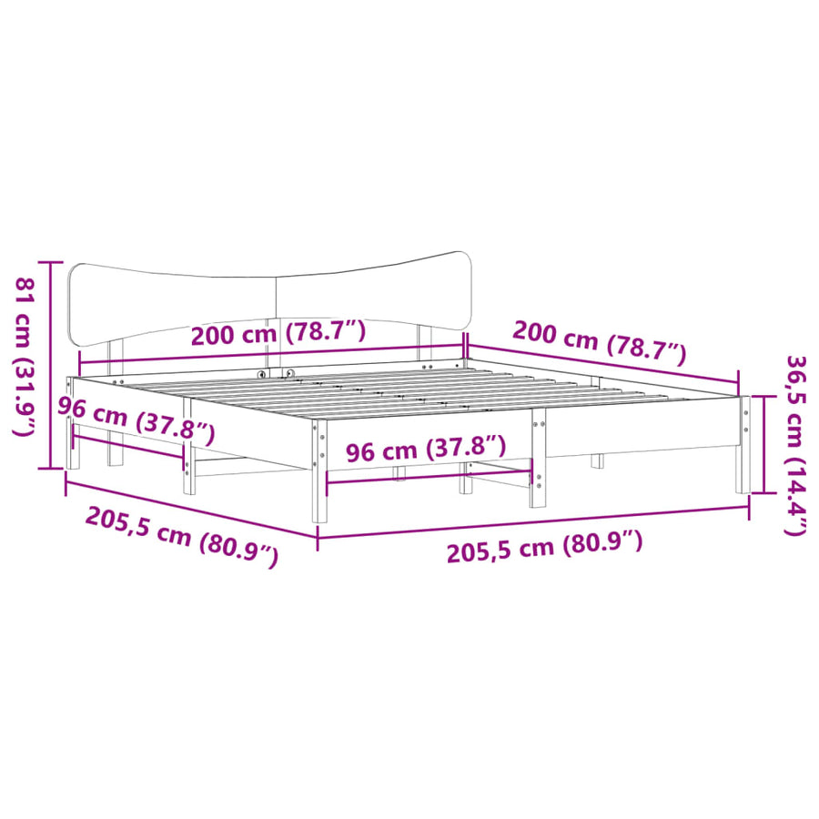 Bedframe zonder matras massief grenenhout wit 200x200 cm