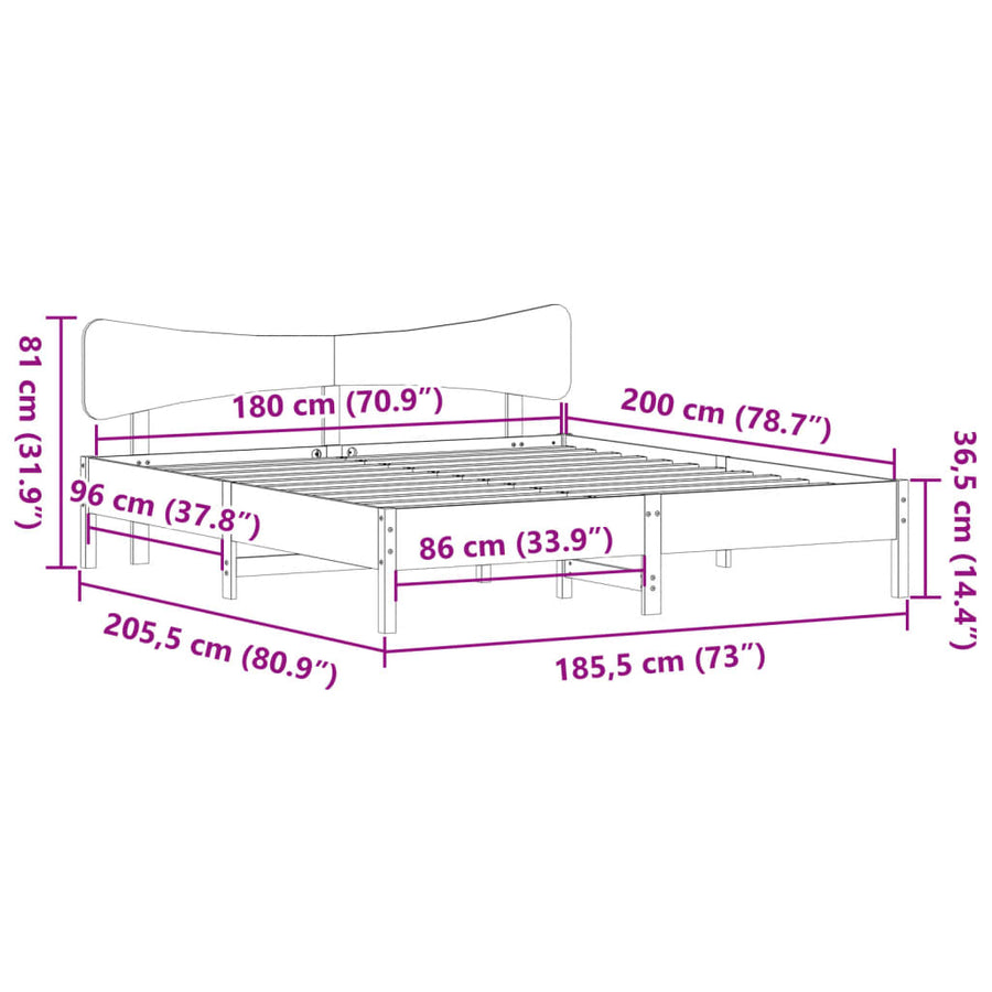 Bedframe zonder matras massief grenenhout wit 180x200 cm