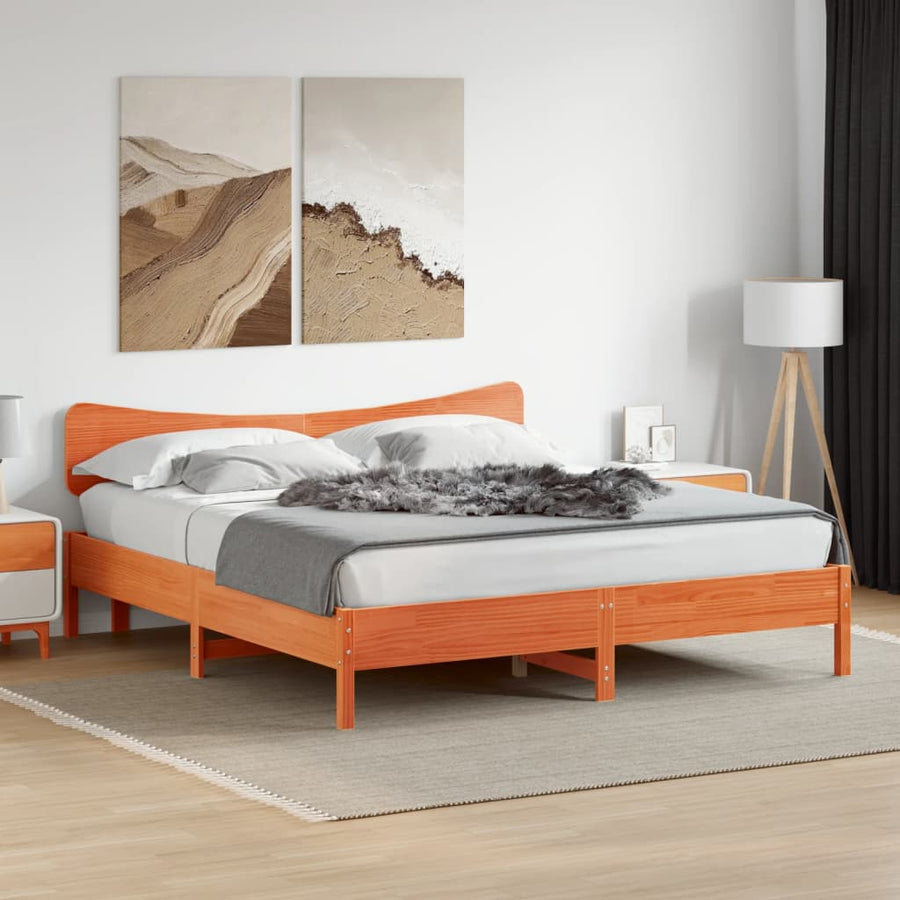 Bedframe zonder matras massief grenenhout wasbruin 180x200 cm