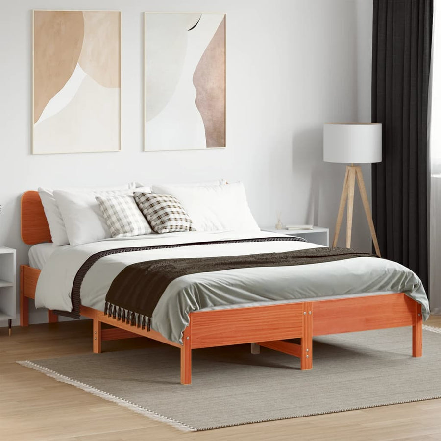 Bedframe zonder matras massief grenenhout wasbruin 140x200 cm