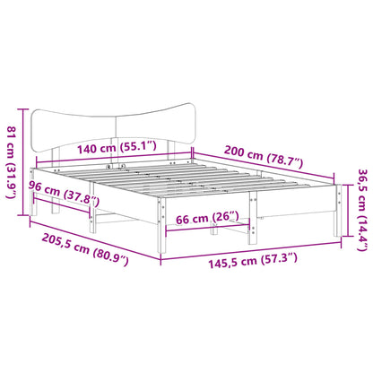 Bedframe zonder matras massief grenenhout wasbruin 140x200 cm