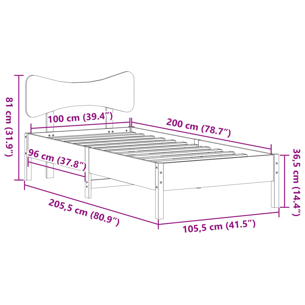 Bedframe zonder matras massief grenenhout wit 140x200 cm
