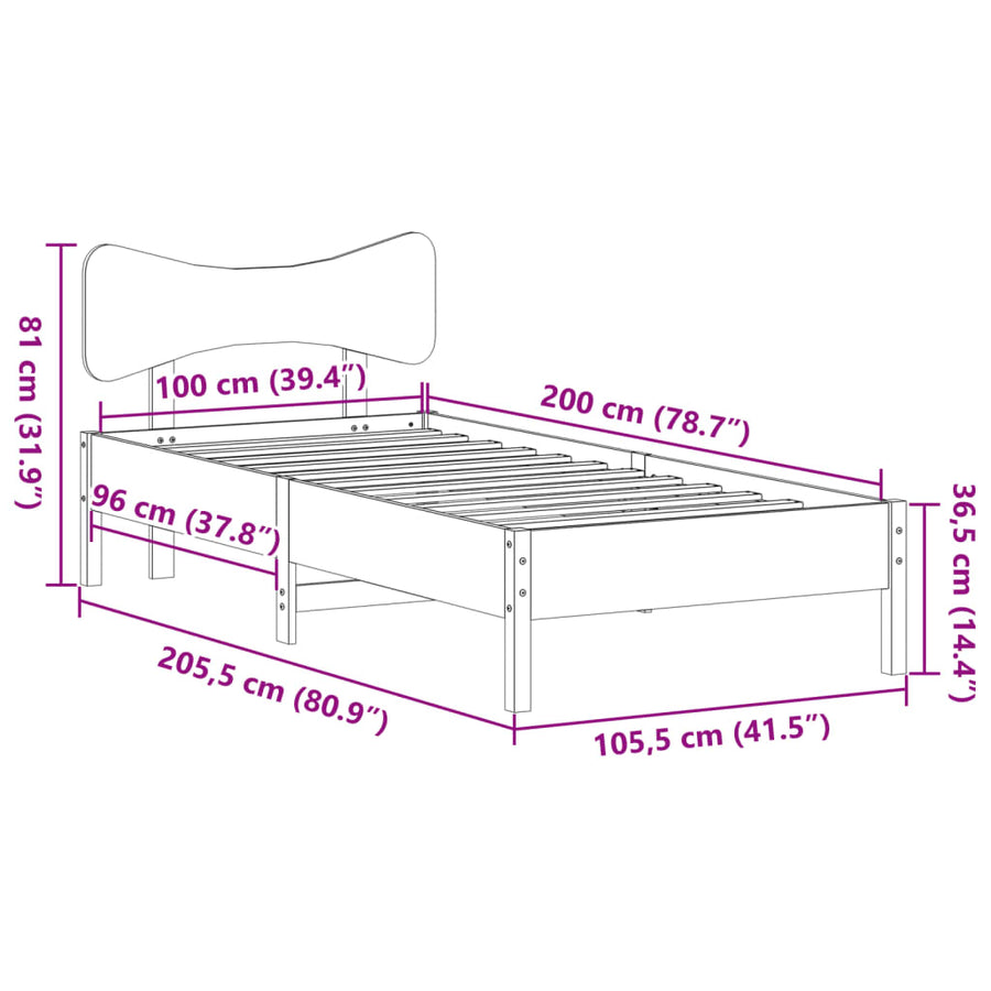 Bedframe zonder matras massief grenenhout wit 140x200 cm