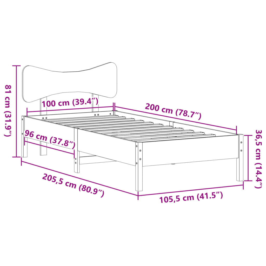 Bedframe zonder matras massief grenenhout wasbruin 100x200 cm