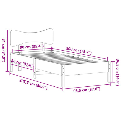 Bedframe zonder matras massief grenenhout wasbruin 90x200 cm
