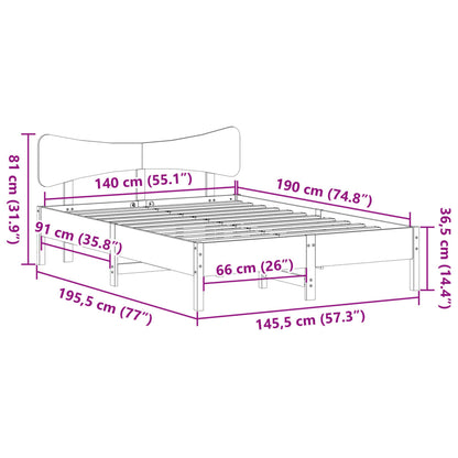 Bedframe zonder matras massief grenenhout wit 140x190 cm