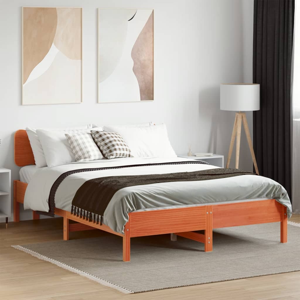 Bed met matras massief grenenhout wasbruin 140x190 cm