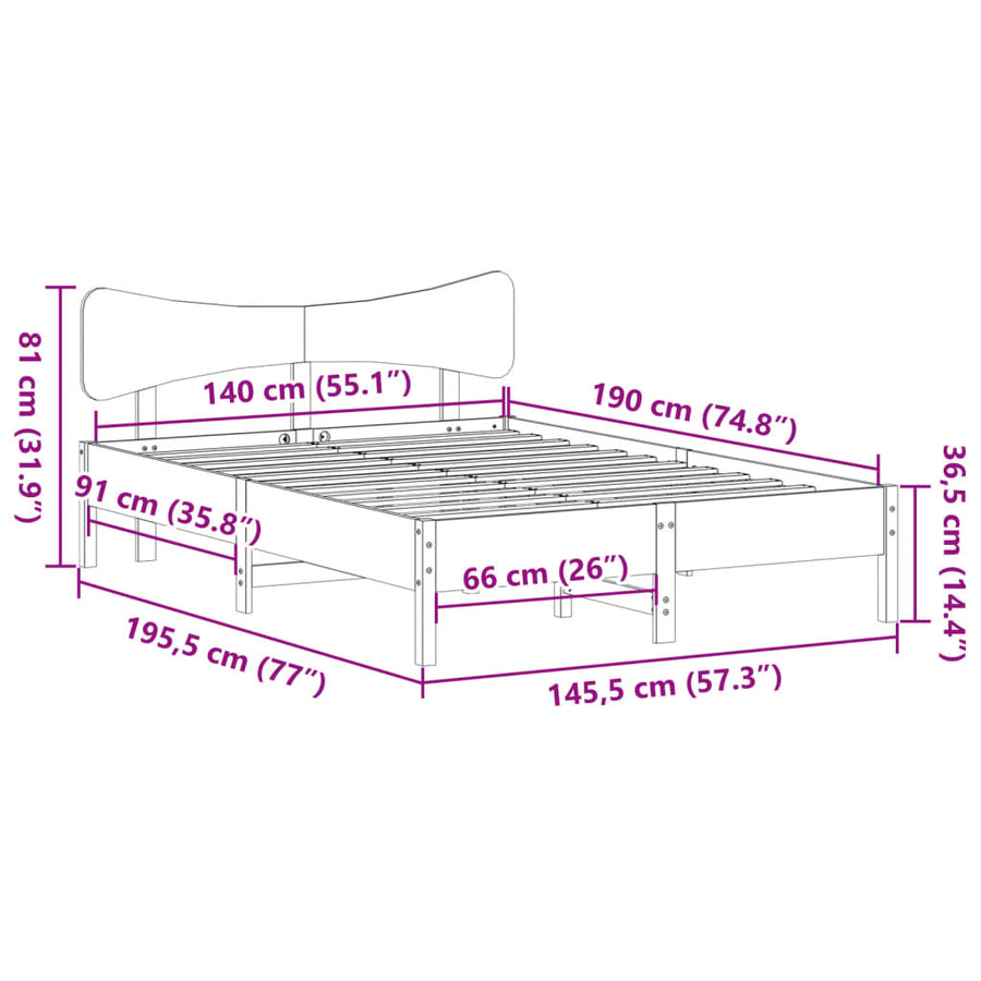 Bed met matras massief grenenhout wasbruin 140x190 cm