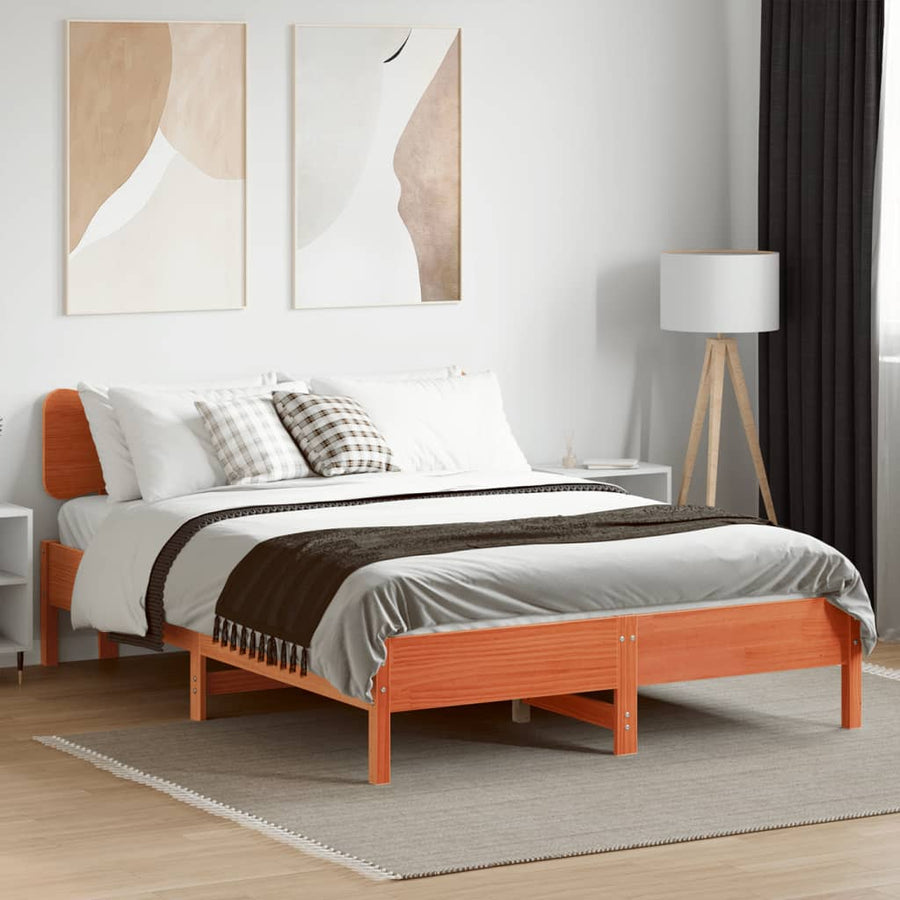 Bedframe zonder matras massief grenenhout wasbruin 135x190 cm