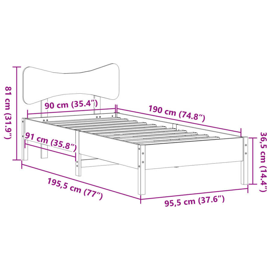 Bedframe zonder matras massief grenenhout wit 90x190 cm