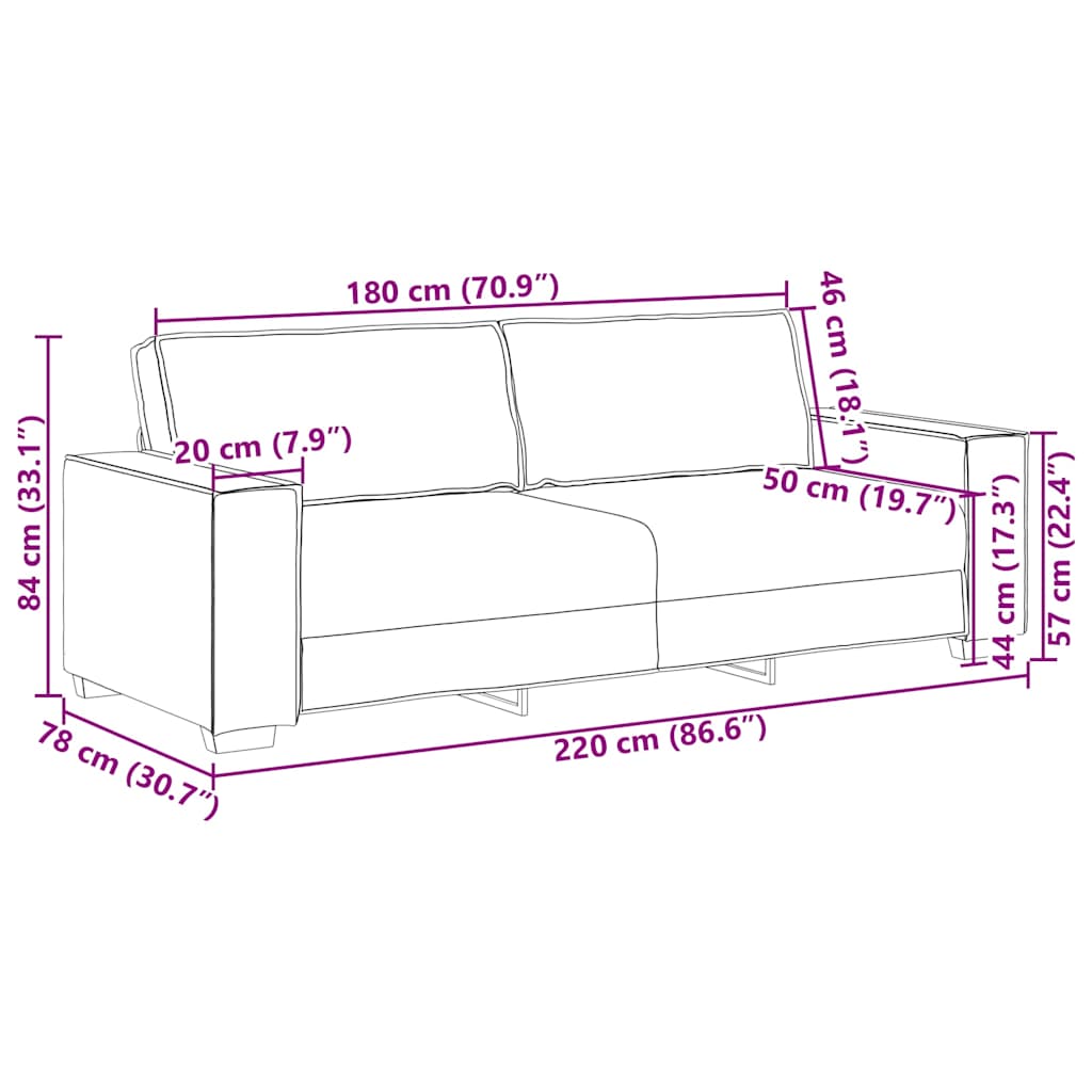 Driezitsbank Fluweel 180 cm Donkergrijs