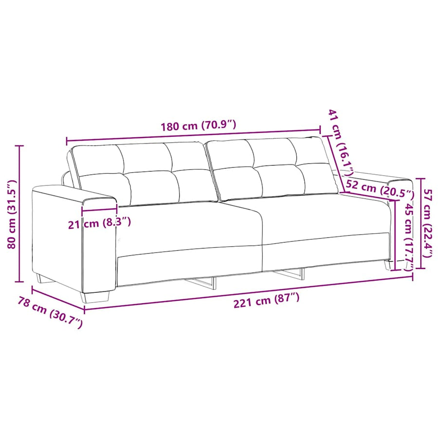3-zitsbank donkergrijs 180 cm fluweel