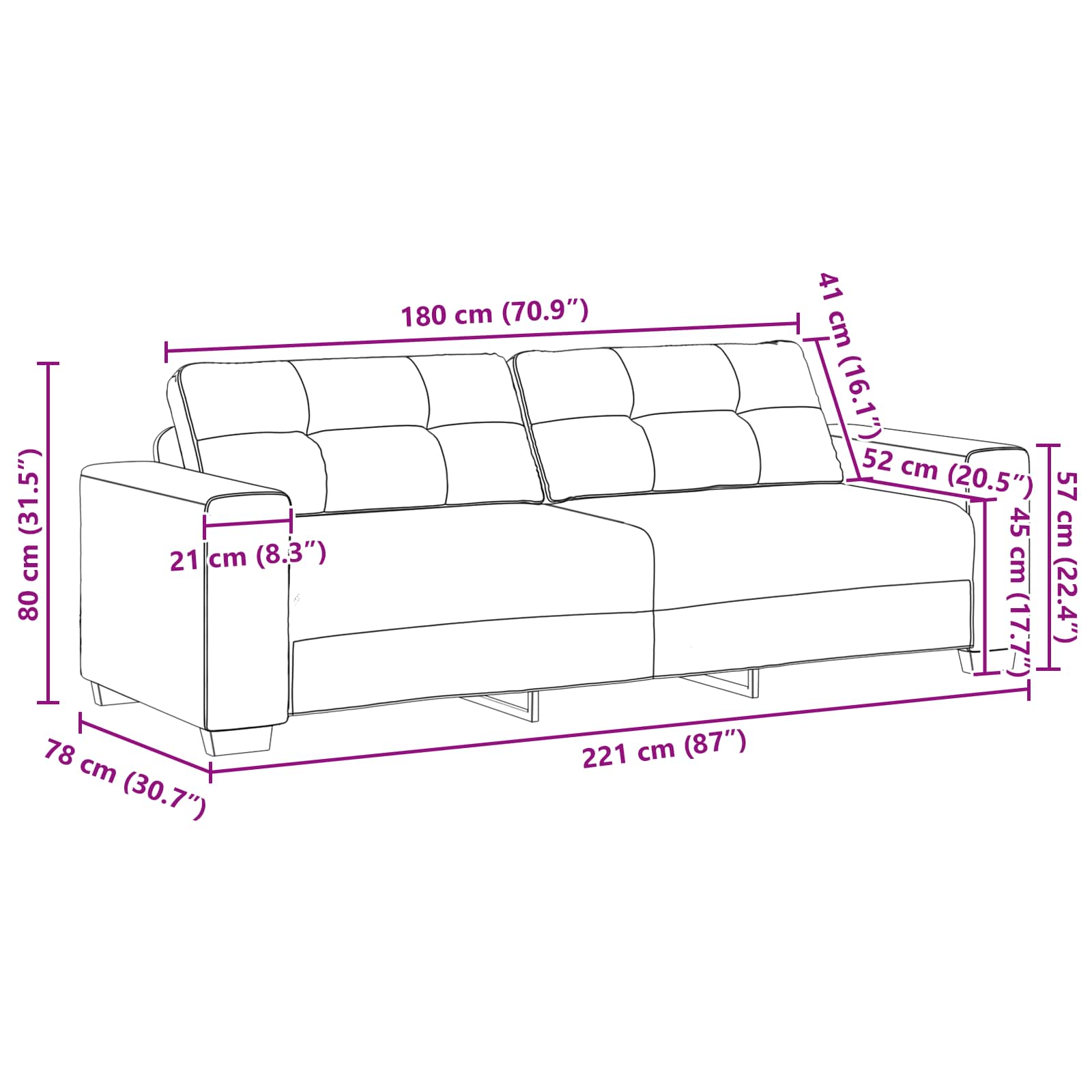 3-Zits Bank Geel 220 cm Fluweel