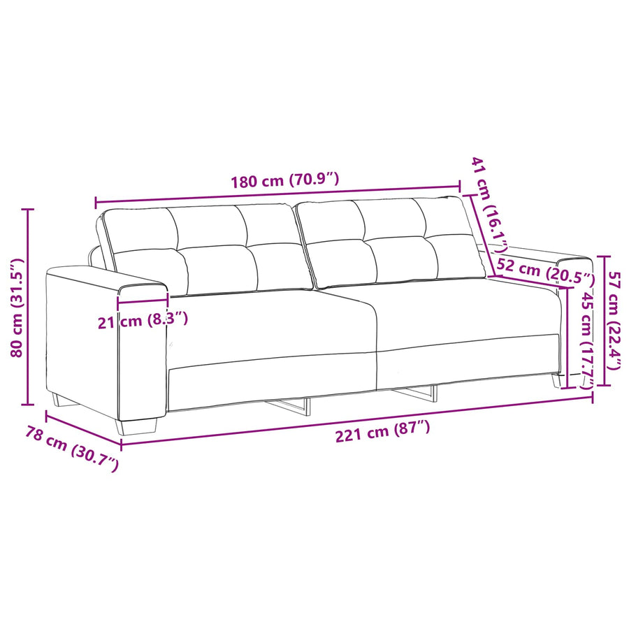 3-Zits Bank Geel 220 cm Fluweel