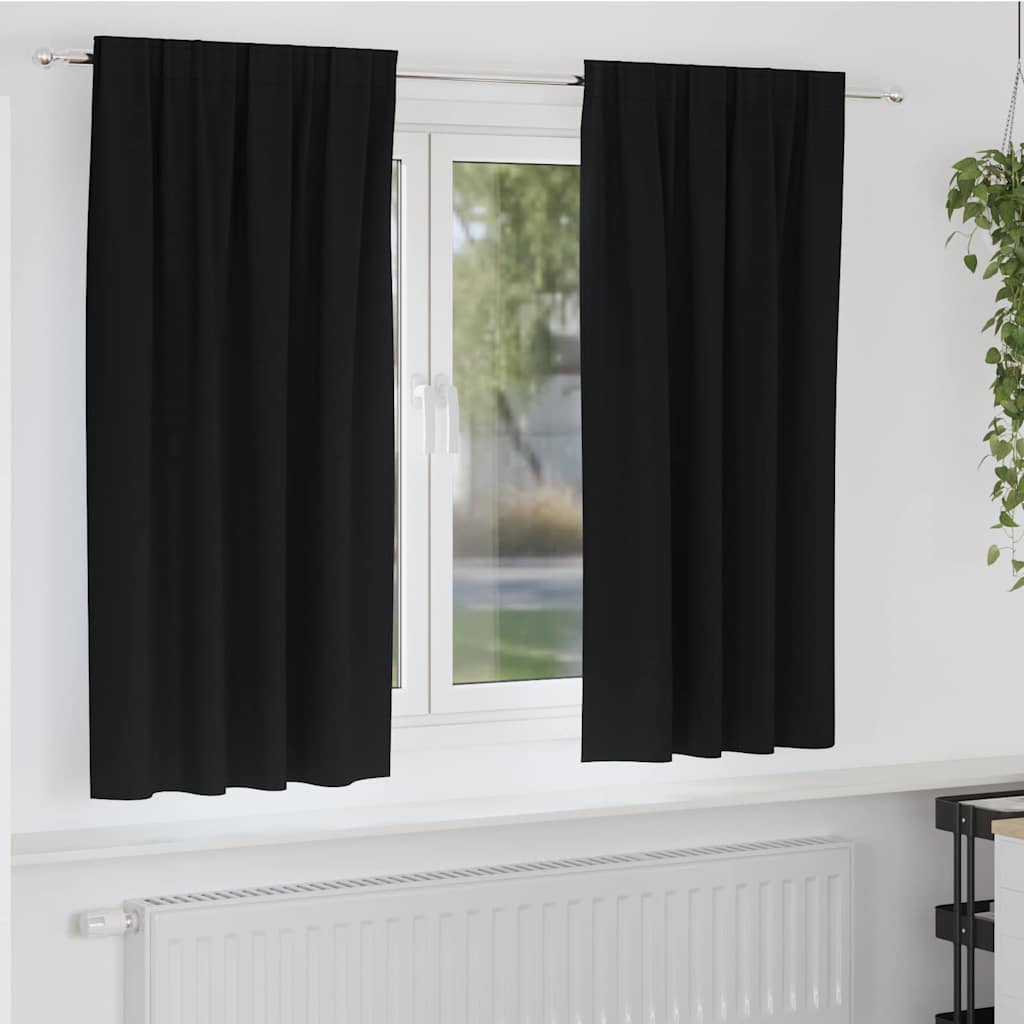 Gordijnen met gordijnen 2 pcs Zwart Polyester
