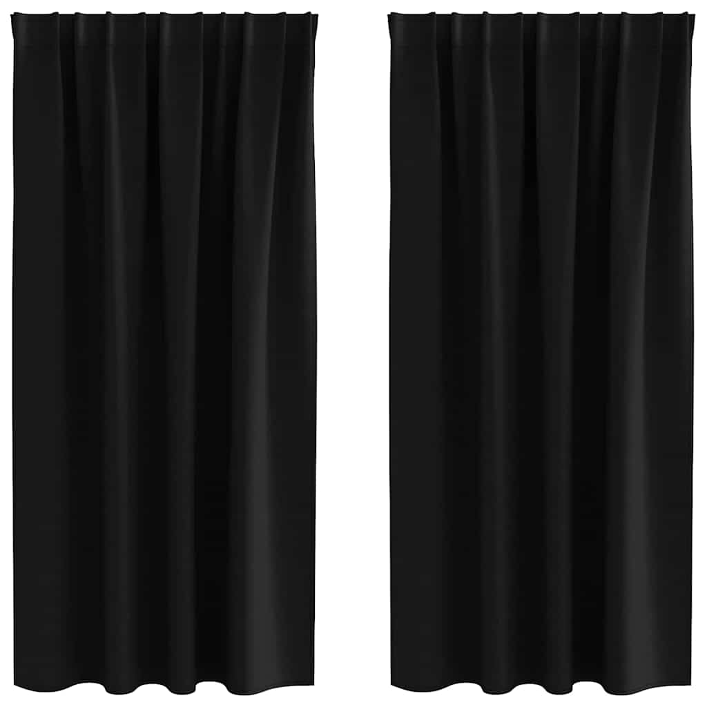 Gordijnen met gordijnen 2 pcs Zwart Polyester