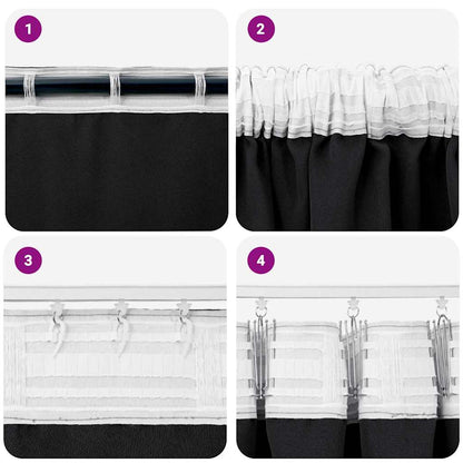 Gordijnen met gordijnen 2 pcs Zwart Polyester