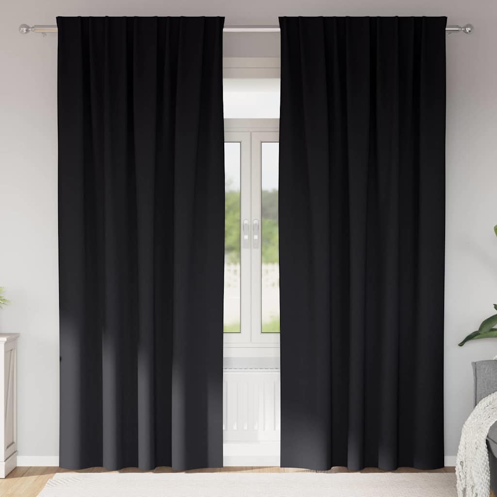 Gordijnen met gordijnen 2 pcs Zwart Polyester