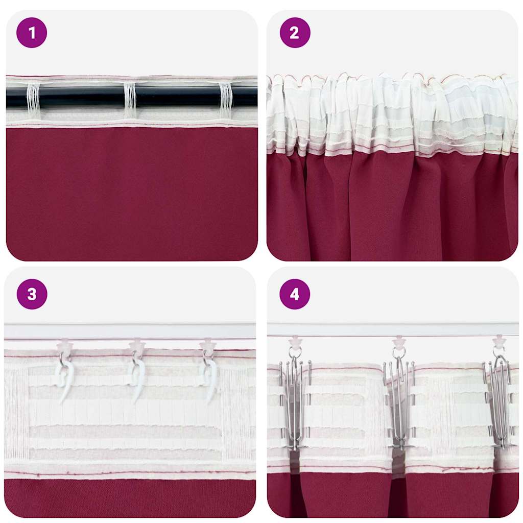 Zwart-out Gordijnen met Ringen 2 pcs Wijnrood 140 x 140 cm