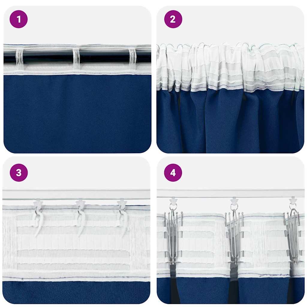 Zwart-Out Gordijnen Met Ringen Polyester Donkerblauw Kopband tape 140 cm