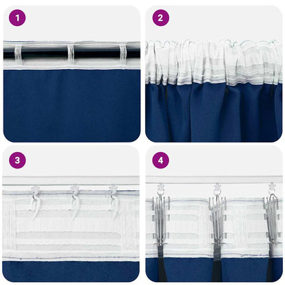 Zwart-Out Gordijnen Met Ringen Polyester Donkerblauw Kopband tape 140 cm