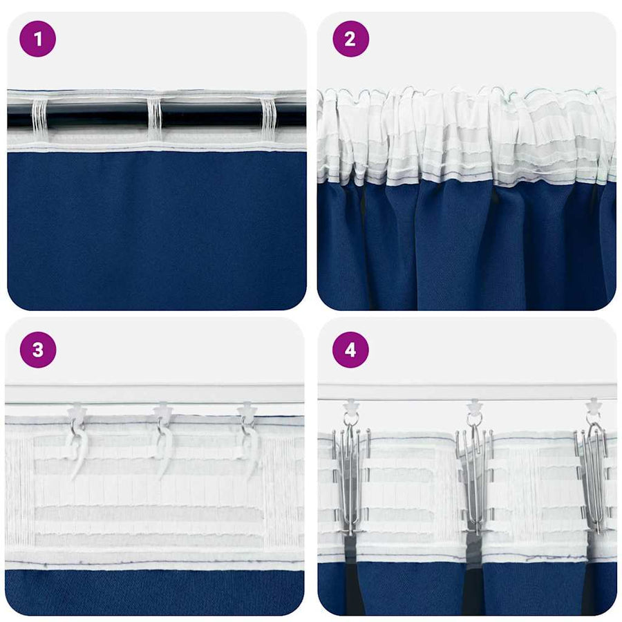 Zwart-Out Gordijnen Met Ringen Polyester Donkerblauw Kopband tape 140 cm