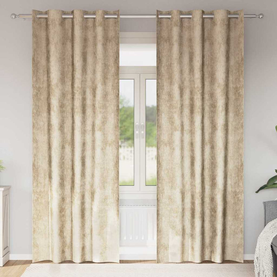 Velvet Gordijnen met gordijnen 2 pcs Crème 260 x 140 cm Fluweel