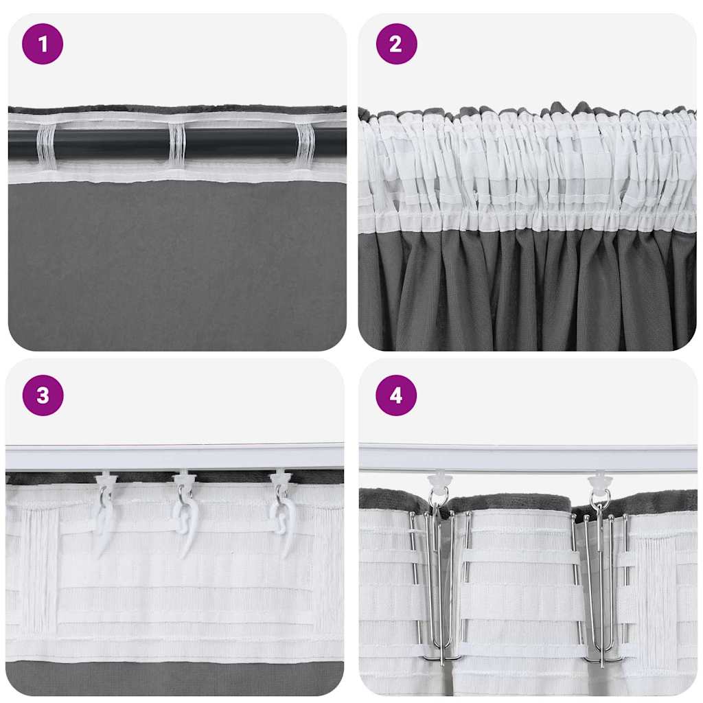 Velvet Gordijnen met gordijnen 2 pcs Grijs 260 x 140 cm Fluweel