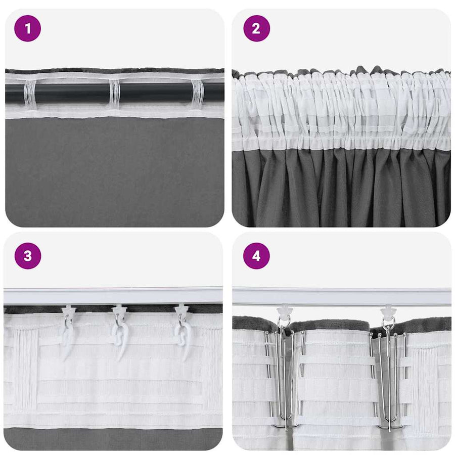 Velvet Gordijnen met gordijnen 2 pcs Grijs 260 x 140 cm Fluweel