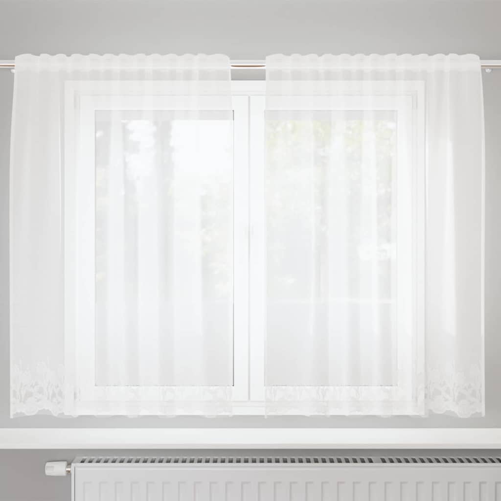 Kantgordijn met gordijnen Wit 150 x 160 cm Polyester
