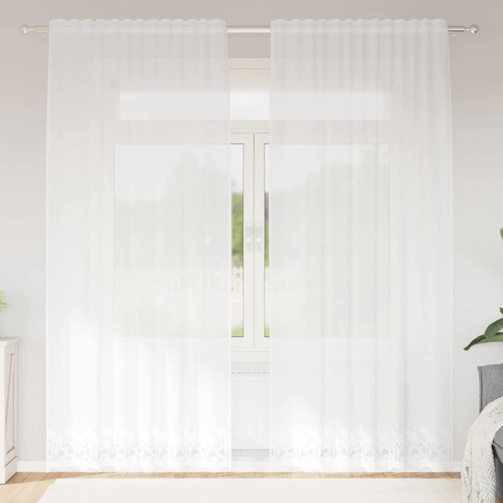 Kantgordijn met gordijnen Wit 150 x 240 cm Polyester
