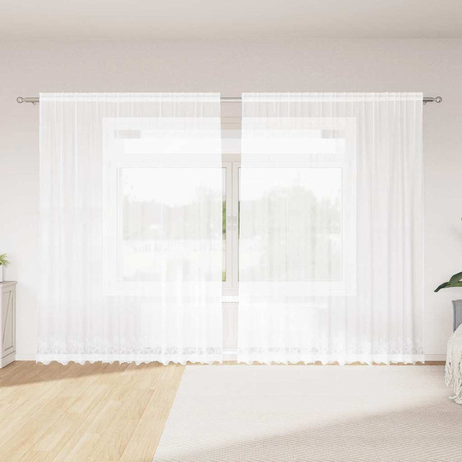 Gordijnen met gordijnen Bloemen Wit 300 x 240 cm Polyester
