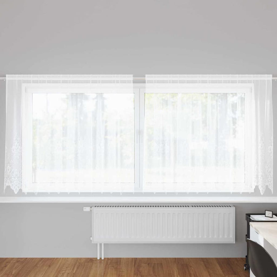 Kantgordijn met gordijnen Wit 300 x 140 cm Polyester