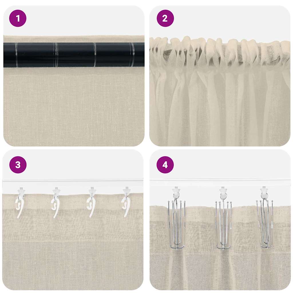 Voile Gordijn met gordijnen 2 pcs Zand 260 x 140 cm Polyester