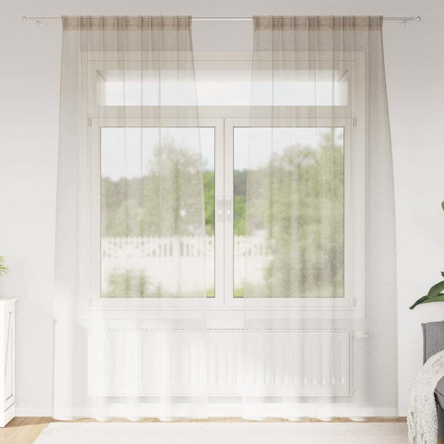 Voile Gordijn met gordijnen 2 pcs Zand 260 x 140 cm Polyester