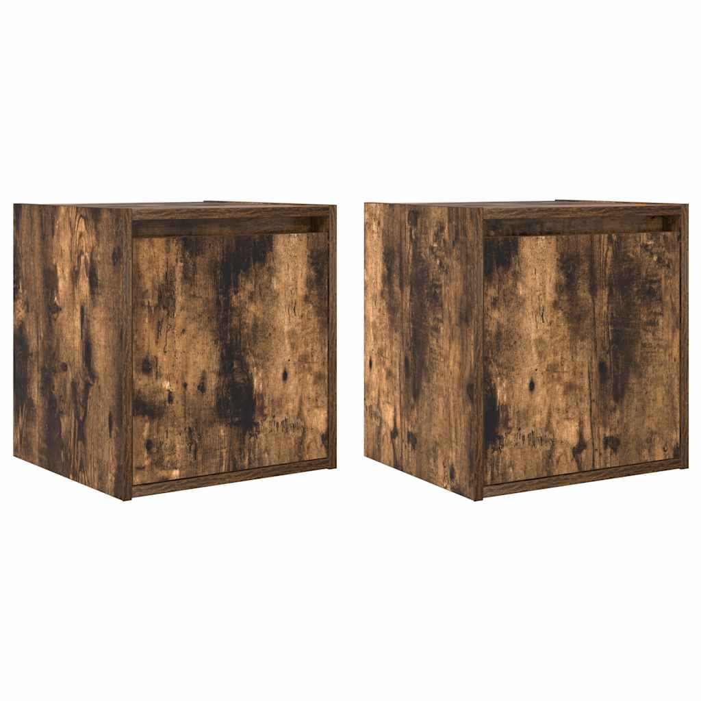 Nachtkastjes 2 st wandgemonteerd 38x34x40 cm gerookt eikenkleur
